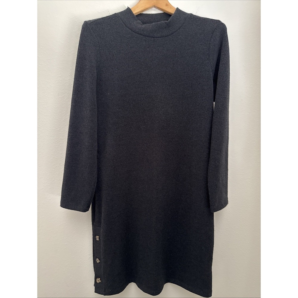 Banana Republic Black Large Petite Sweater Dress Mock ‎ Turtleneck Midi Stretch